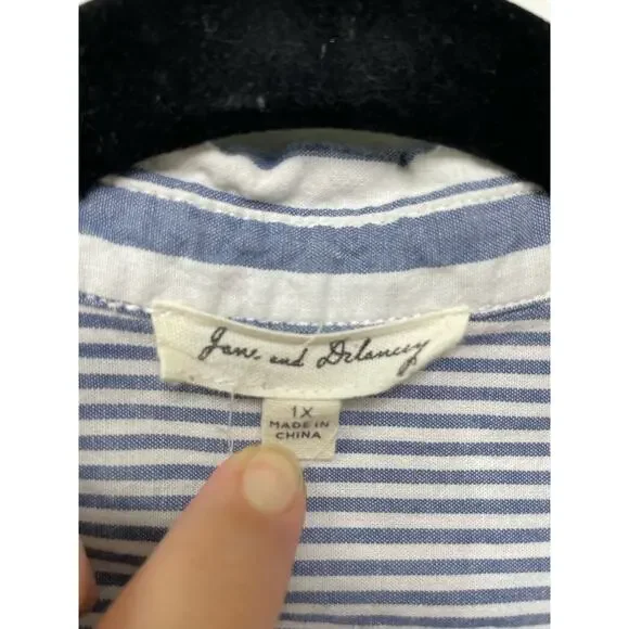 Jane and Delancey Striped Long Sleeve Button Down Shirt Cotton Blue Women's 1X - Picture 5 of 10